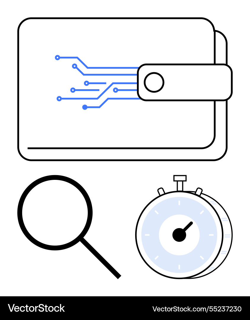 Digital wallet with circuit design magnifying vector image