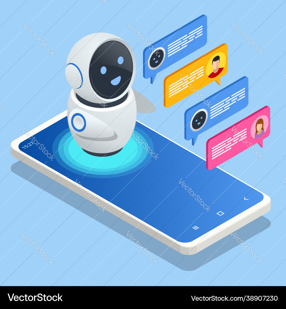 Isometric artificial intelligence chat bot vector image