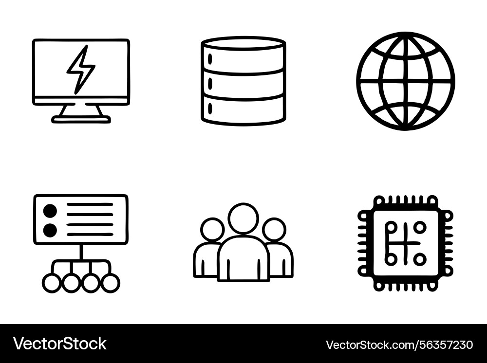 Line art icon set of data storage database Vector Image