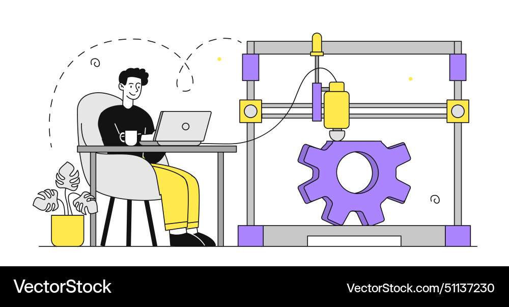 Man with 3d printer simple Man with 3d printer simple vector image