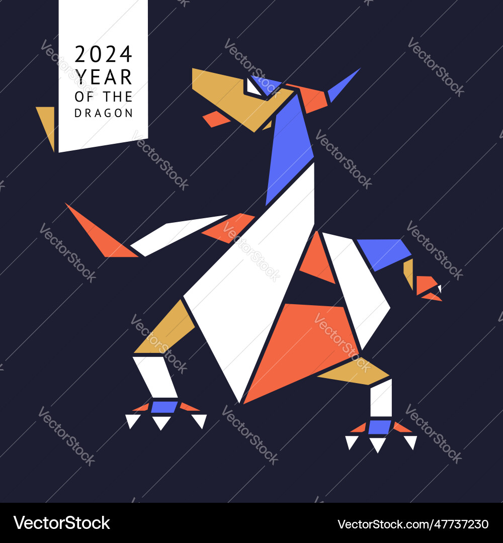 Origami water dragon made colored paper 2024 year Origami water dragon made colored paper 2024 year Vector Image