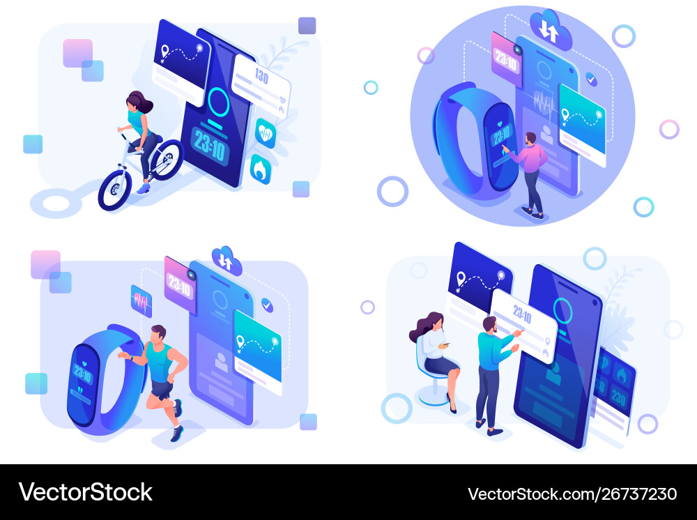 Set isometric mobile apps track workouts running vector image