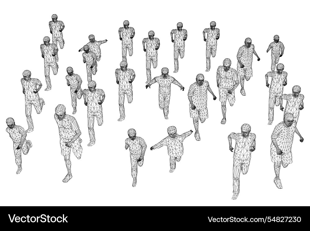Wireframe of running people from black lines Wireframe of running people from black lines Vector Image