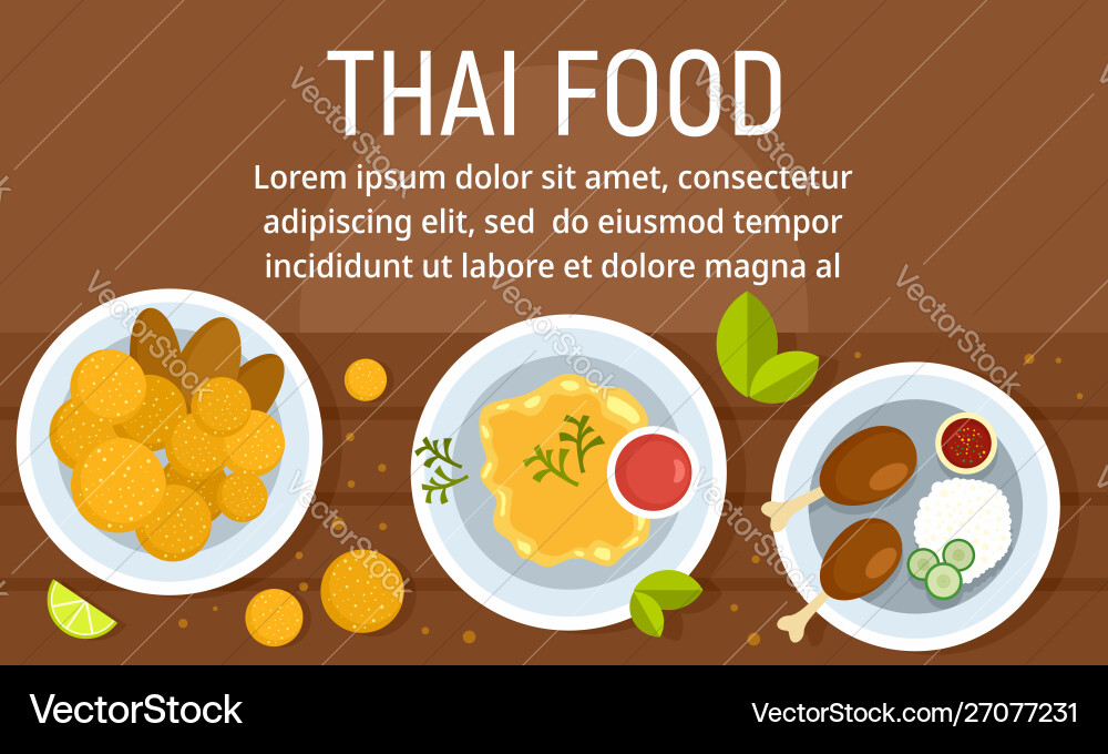 Exotic thai food concept banner flat style Exotic thai food concept banner flat style vector image
