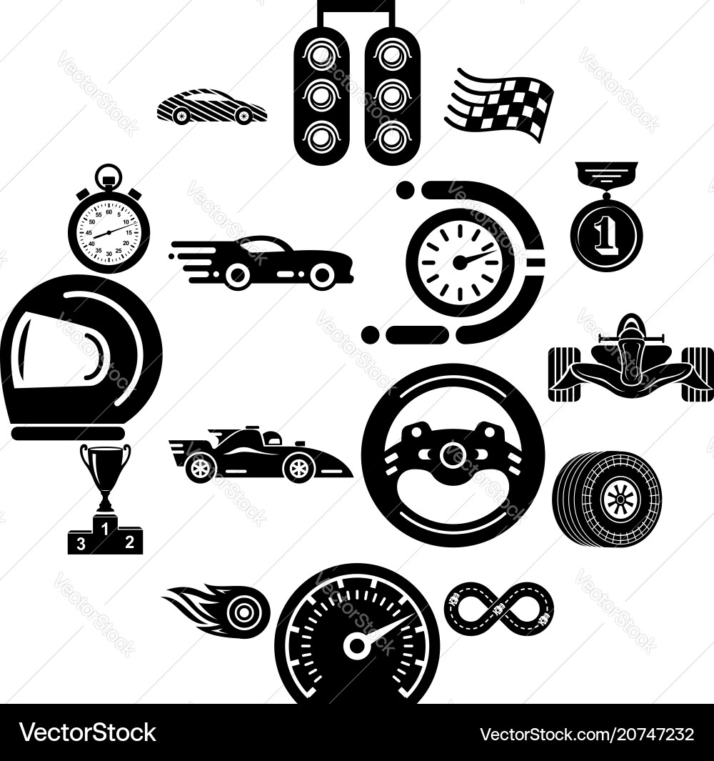 Car race icons set simple style Car race icons set simple style vector image