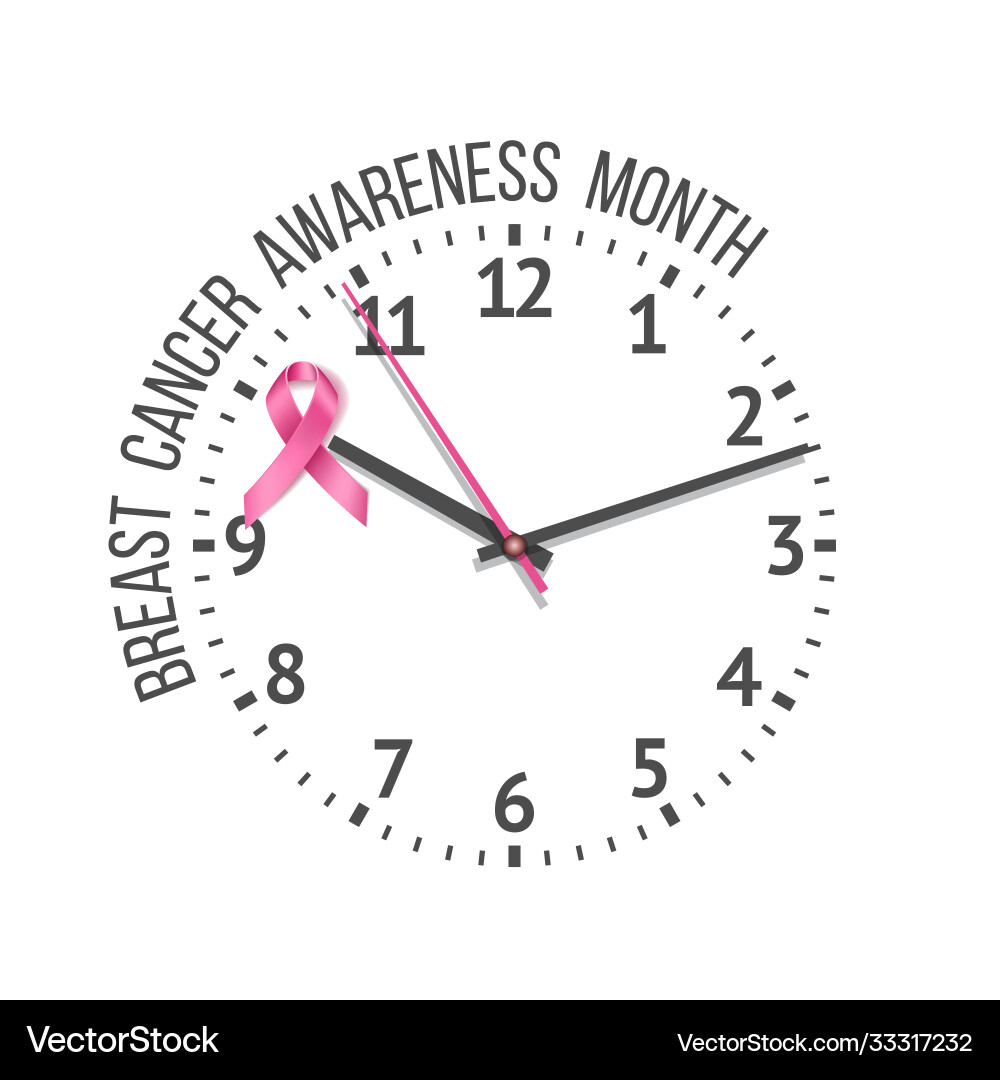 Clock with pink ribbon on face concept Clock with pink ribbon on face concept vector image