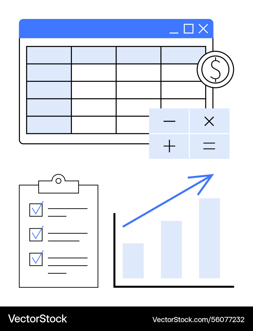 Data management with spreadsheet calculator Data management with spreadsheet calculator vector image