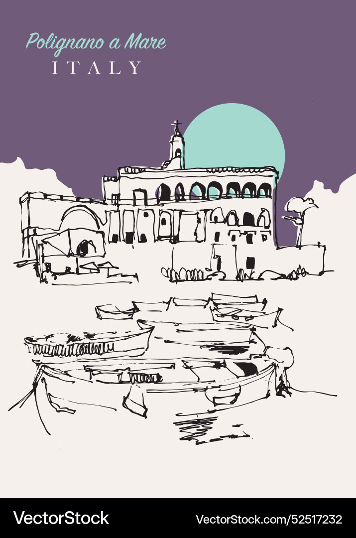 Drawing sketch of polignano a mare in italy Drawing sketch of polignano a mare in italy vector image