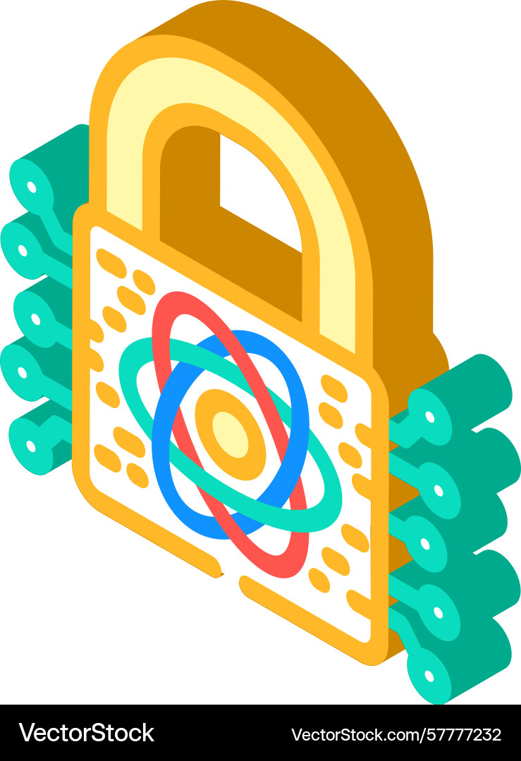 Encryption lock quantum computer isometric icon Encryption lock quantum computer isometric icon vector image