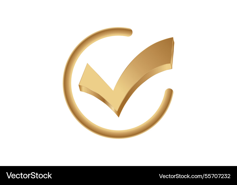 Golden checkbox icon with check mark vector image