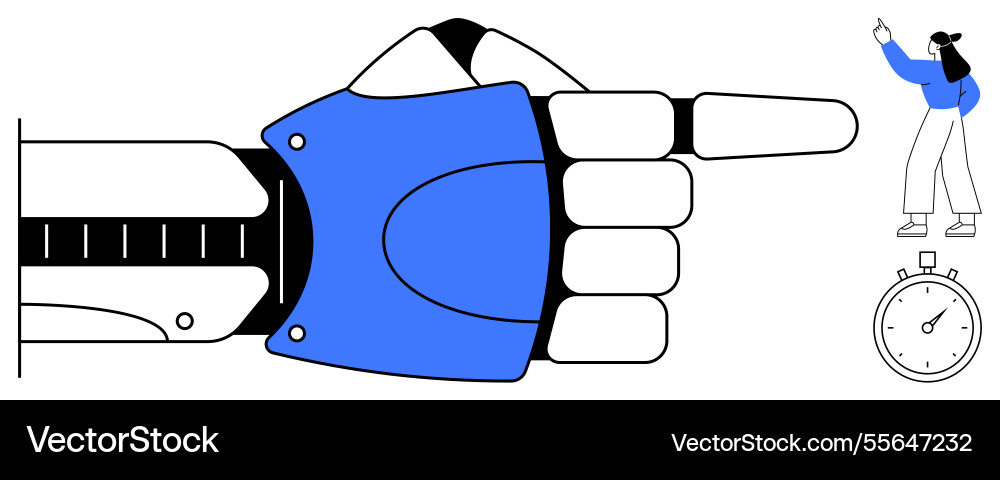 Robotic hand pointing forward with a stop timer Robotic hand pointing forward with a stop timer vector image