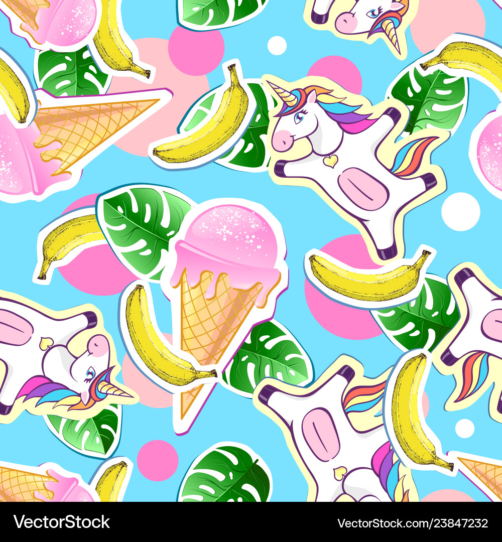 Summer seamless pattern with unicorn Royalty Free Vector