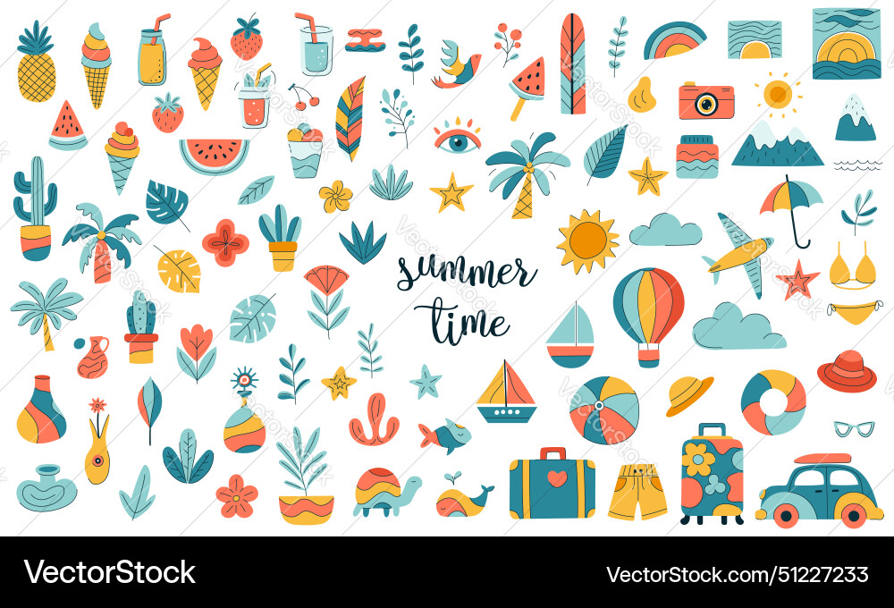 A collection of colorful images related to summer Vector Image