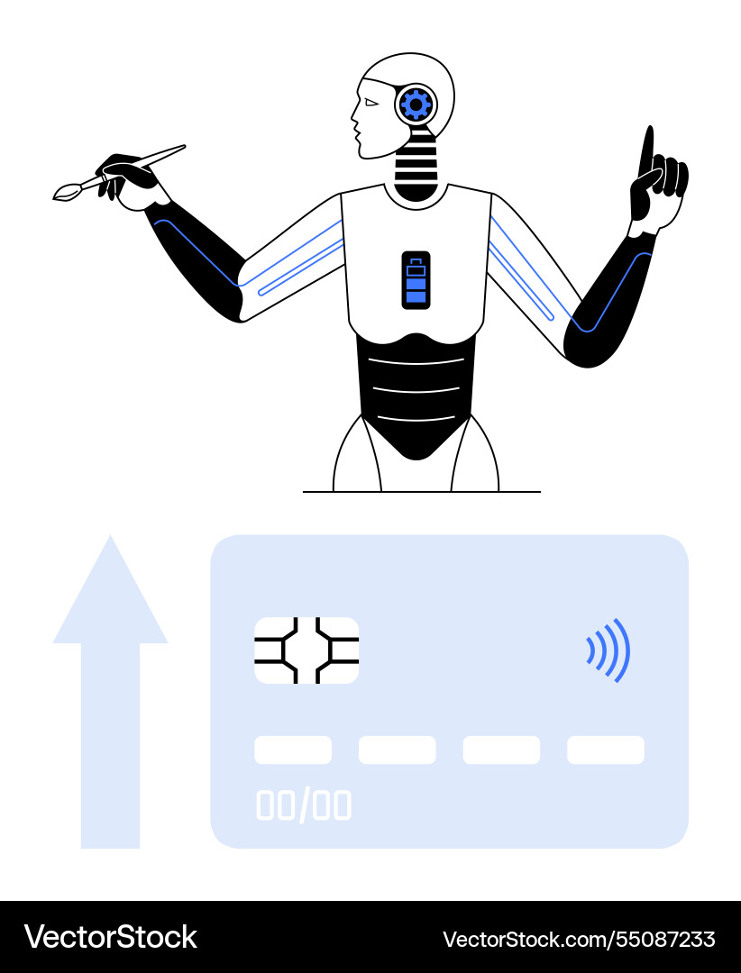 Ai robot handling tasks with credit card Ai robot handling tasks with credit card vector image