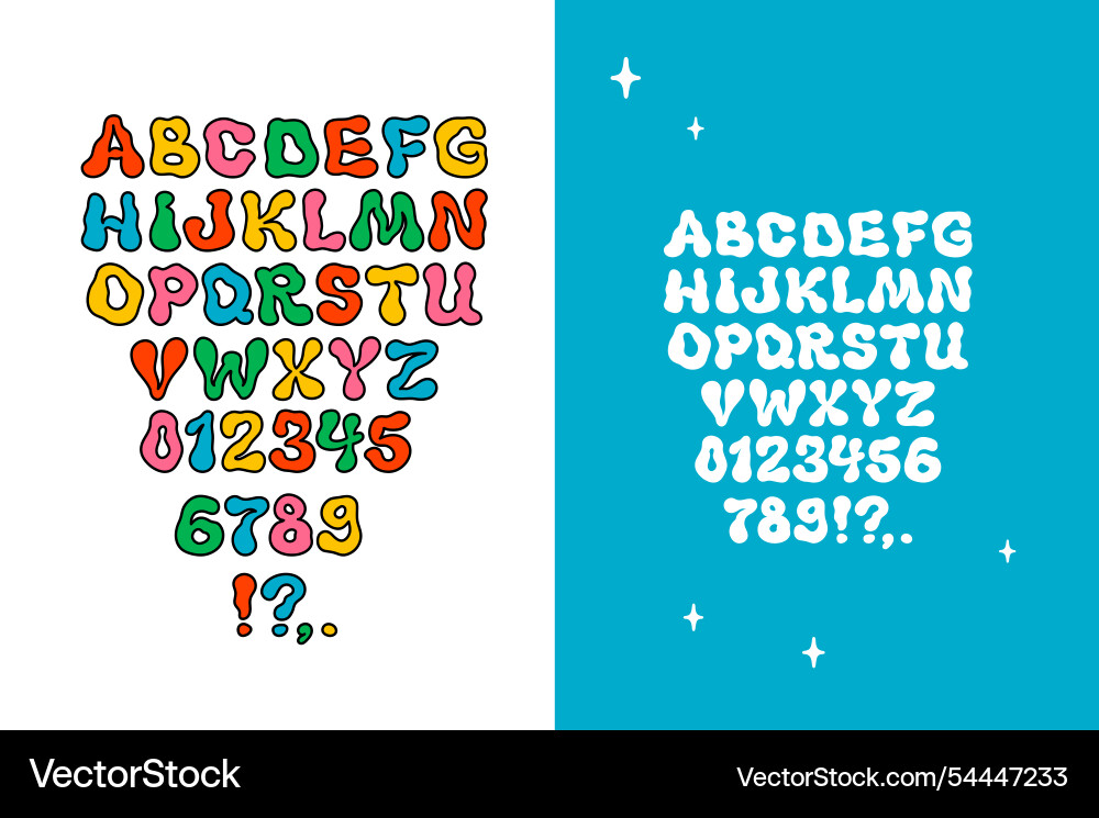Retro groovy Schrift alphabet hippie liquid Cartoon Retro groovy Schrift alphabet hippie liquid Cartoon vektorbild