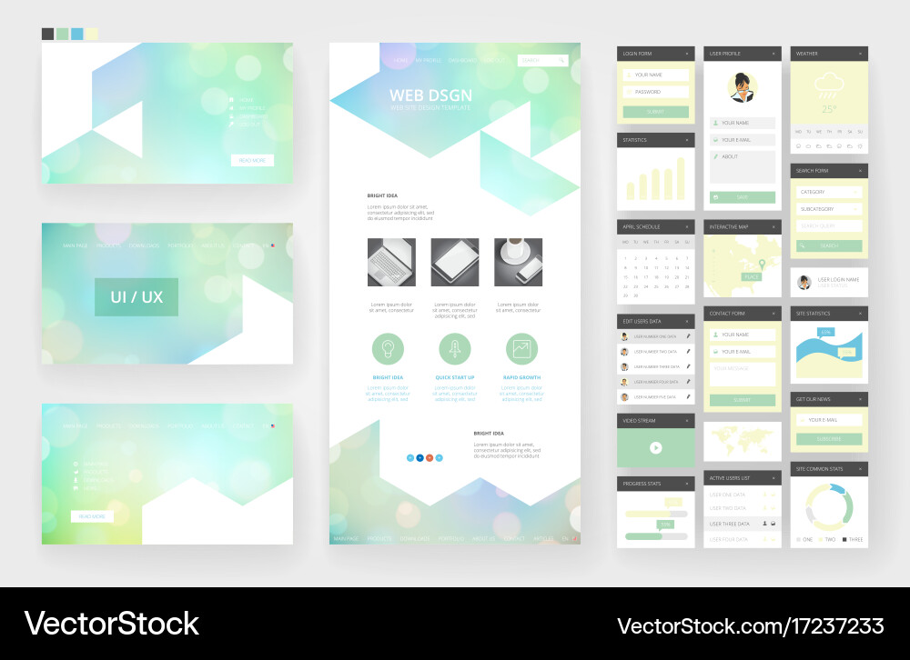 Website design template and interface elements Vector Image