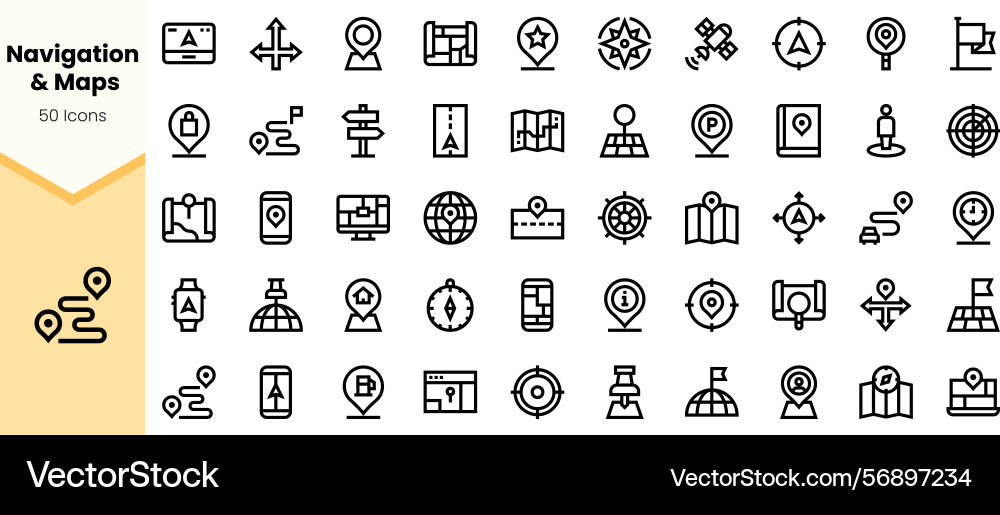 A collection of navigation and map icons Vector Image