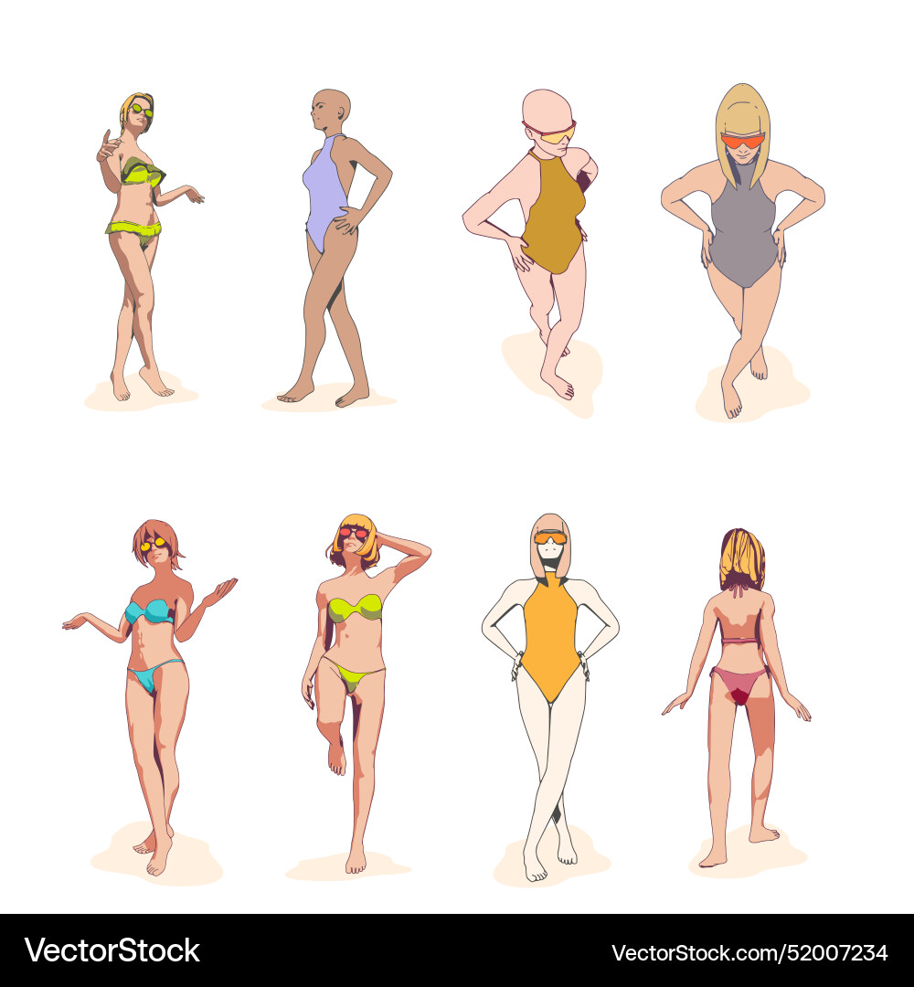 Female silhouettes set beautiful young girls Female silhouettes set beautiful young girls vector image
