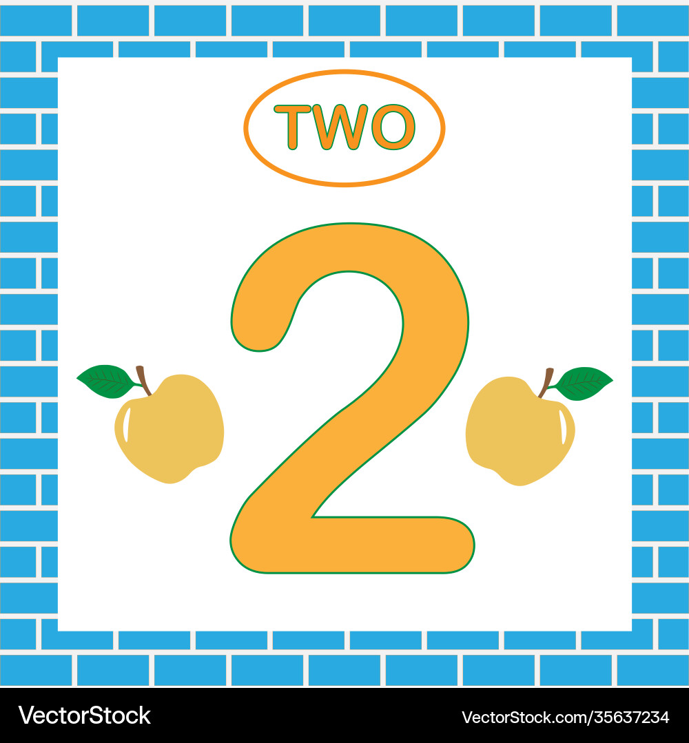 Flash card with number 2 two learning numbers Flash card with number 2 two learning numbers vector image