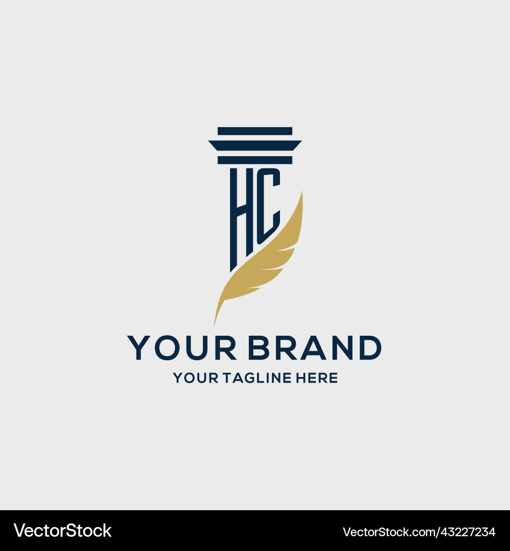 Hc monogram initial logo with pillar and feather vector image