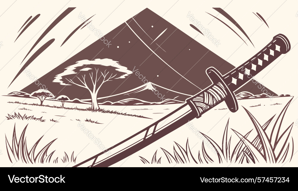 Katana sword in mysterious forest setting design Vector Image