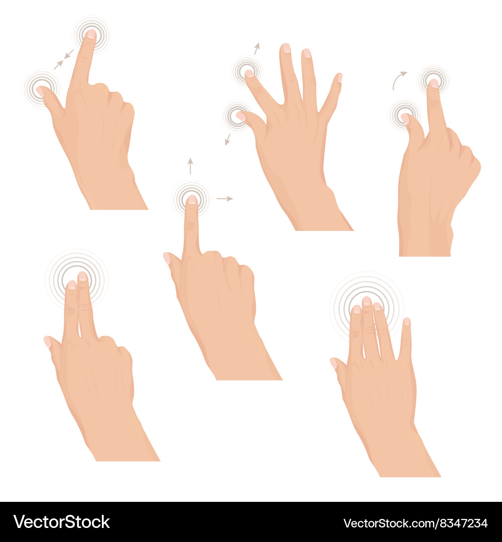 Set of hands with multitouch gestures for tablet vector image