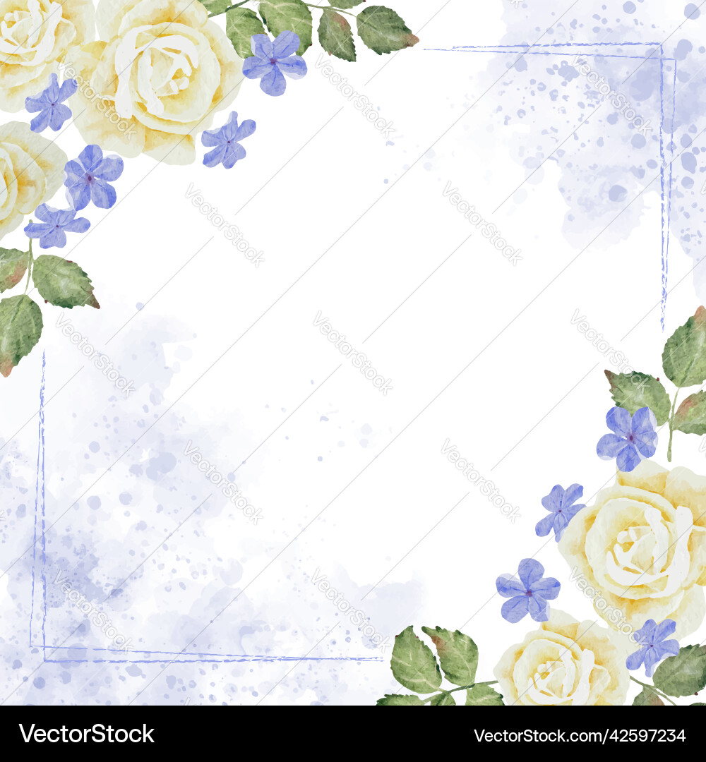 Watercolor Rose & Plumbago Floral Frame Vector Image