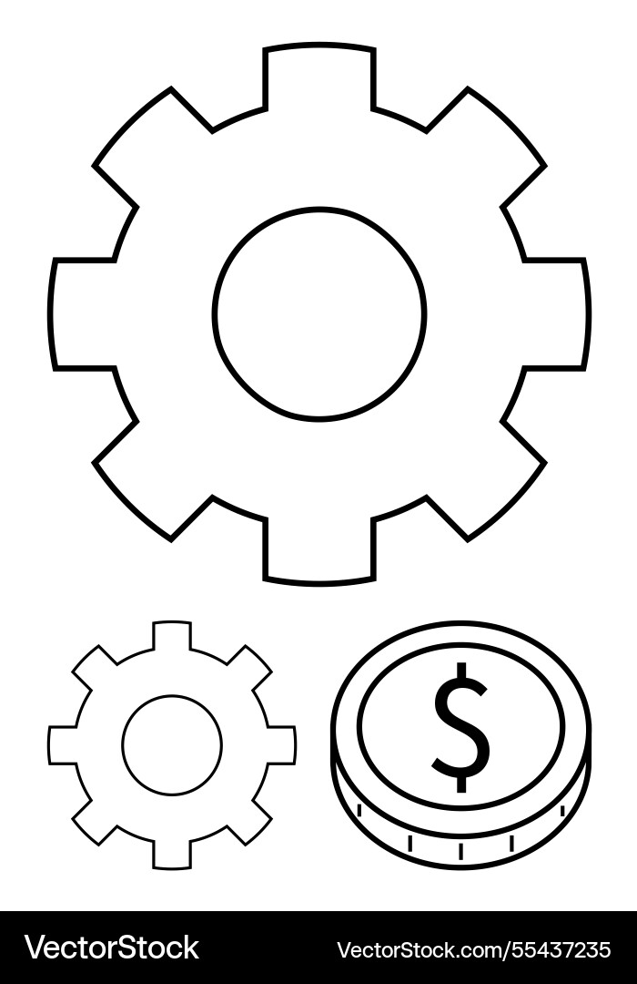 Gear mechanisms and coin representing process Gear mechanisms and coin representing process vector image