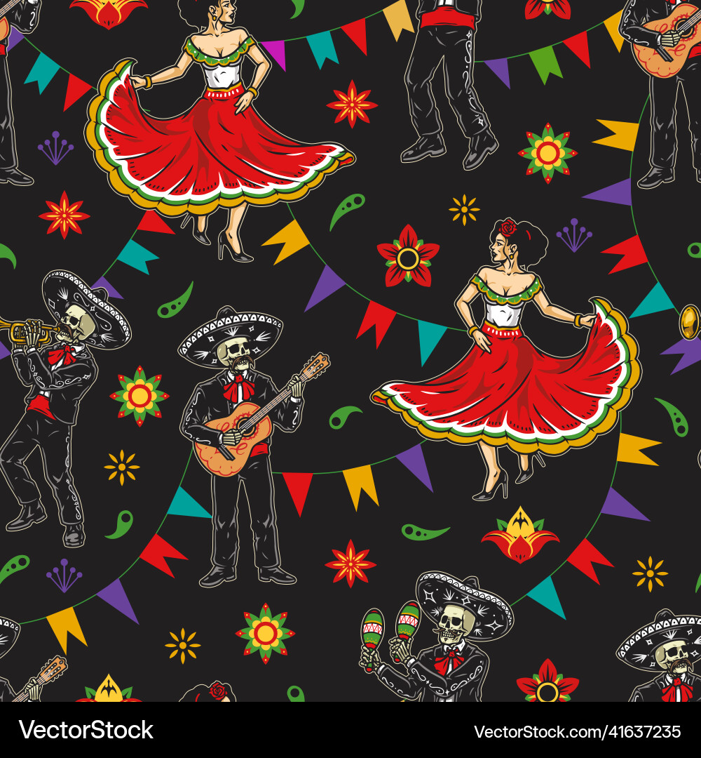Mariarchi performance colorful seamless pattern Vector Image