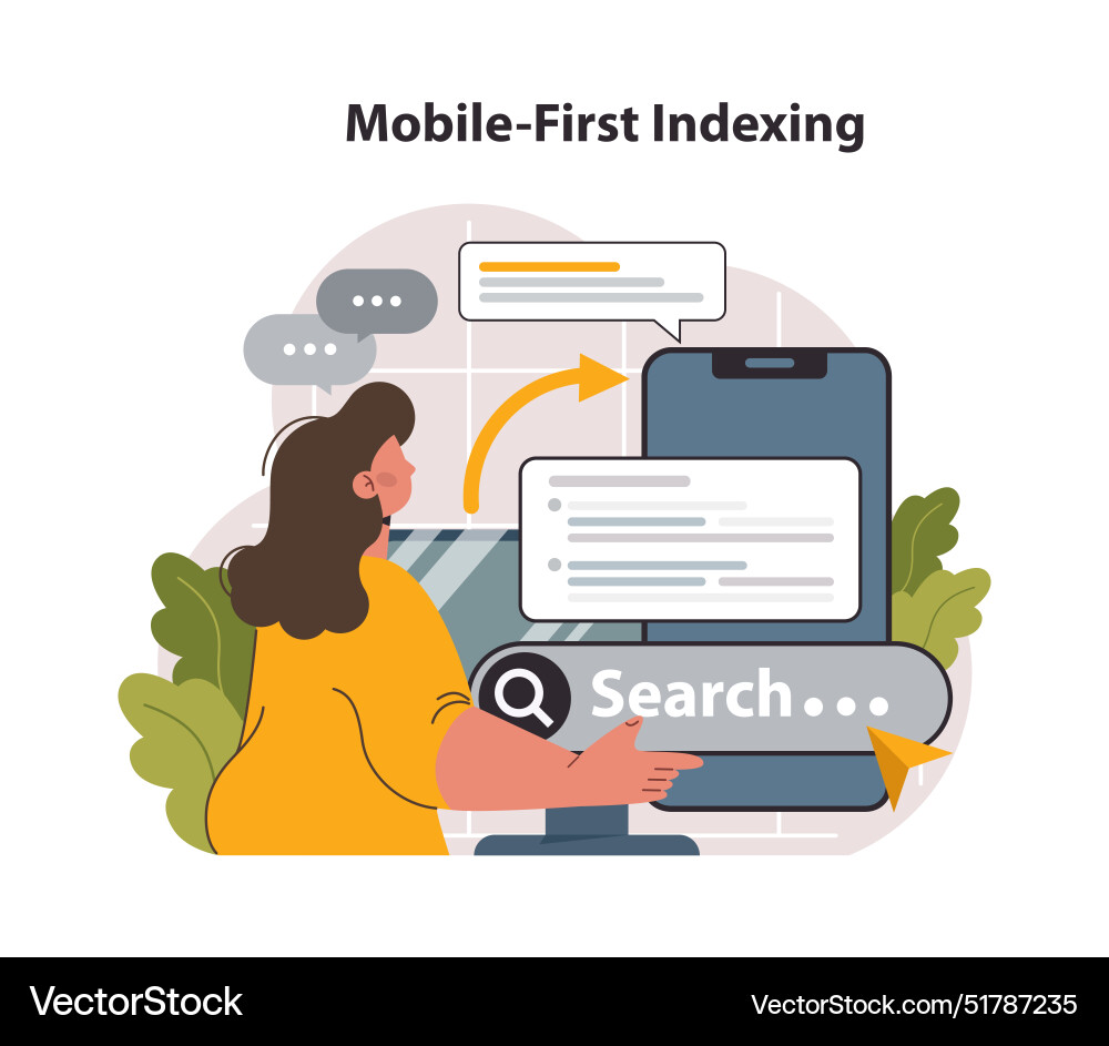 Mobile-first indexing website smartphone version Mobile-first indexing website smartphone version vector image