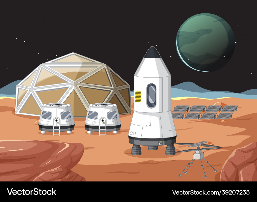 Outer space scene with spaceship and station Outer space scene with spaceship and station vector image