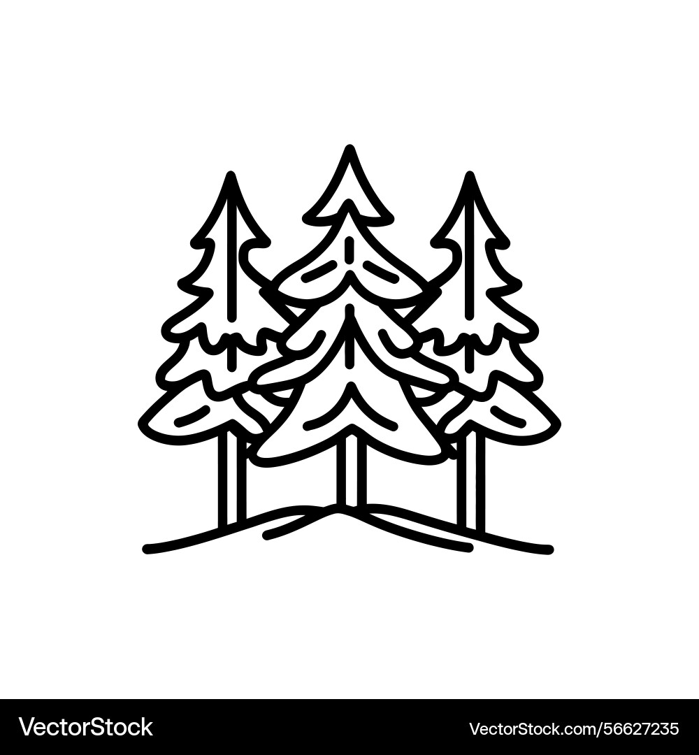 Outline of conifer trees grouped on a simple hill Vector Image
