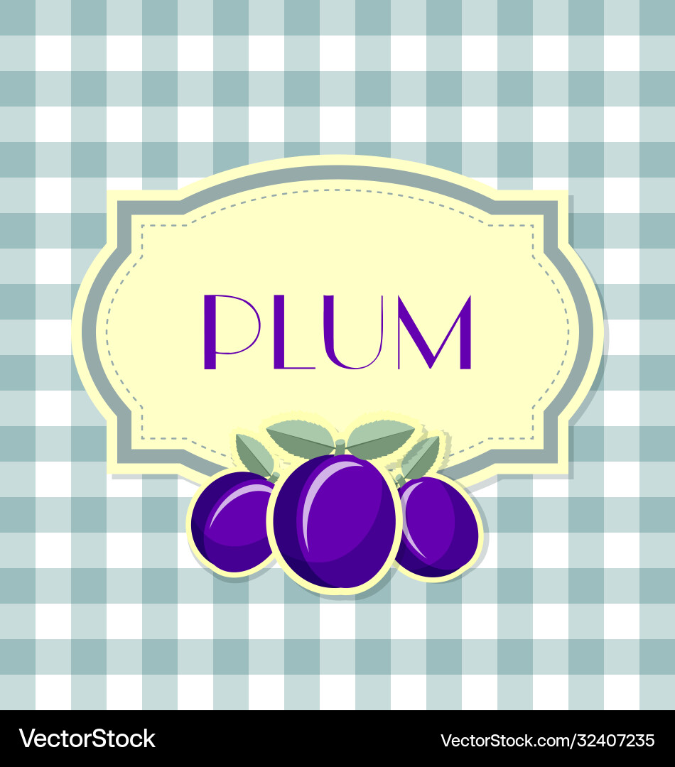 Plum label in retro style on squared background Plum label in retro style on squared background vector image