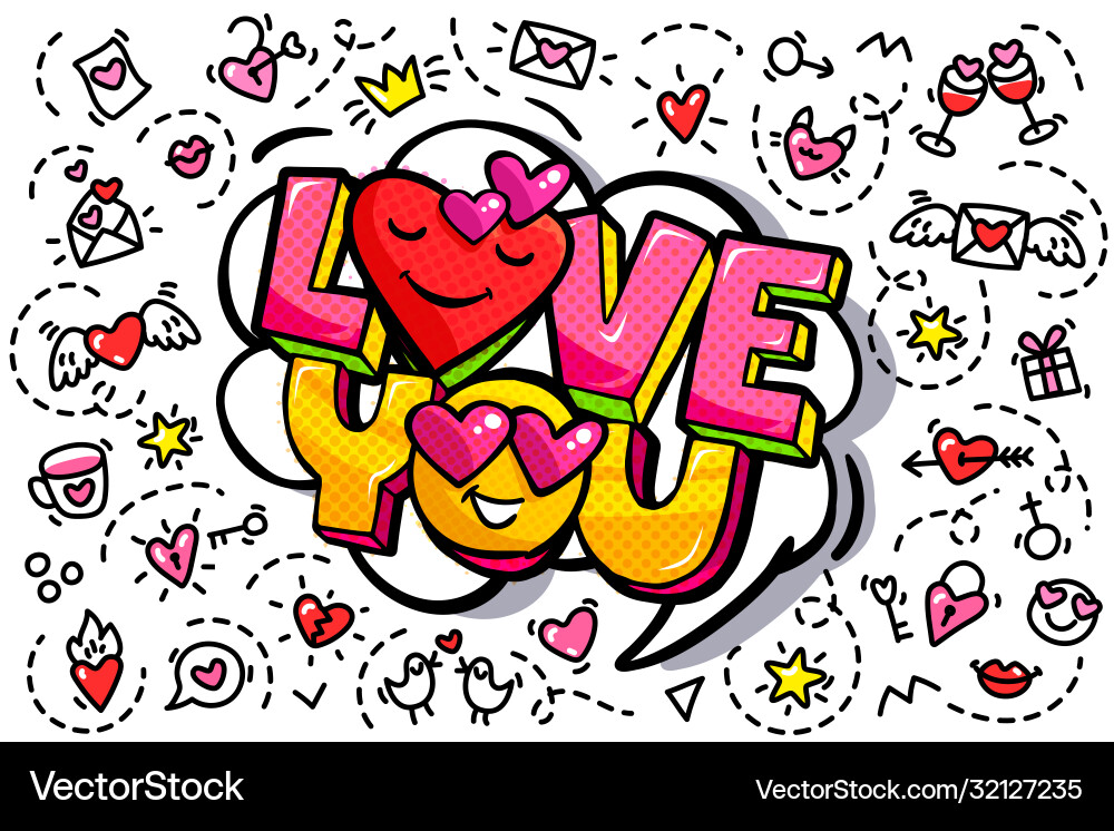Pop Art Liebe Nachricht vektorbild
