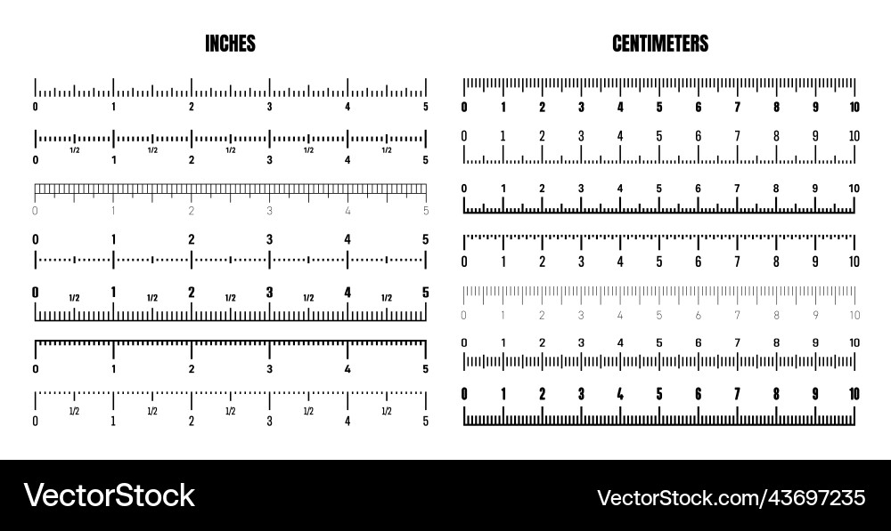 Realistic black centimeter and inch scale Realistic black centimeter and inch scale vector image