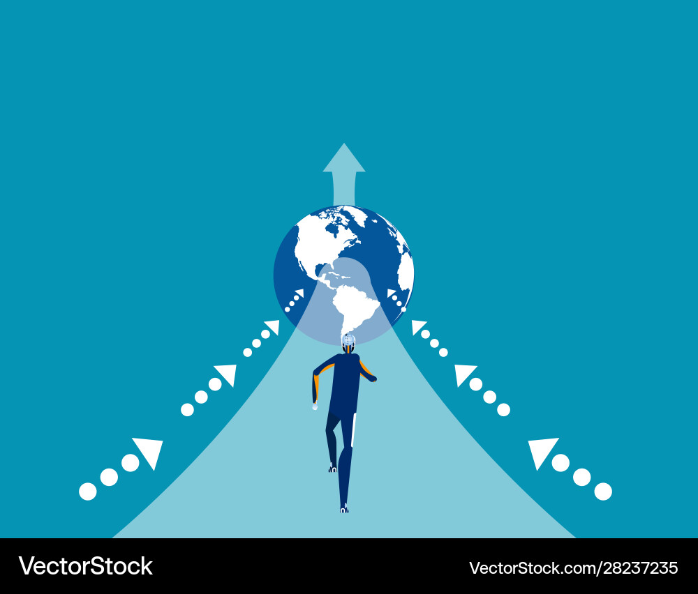 Robot run into globe concept business vector image