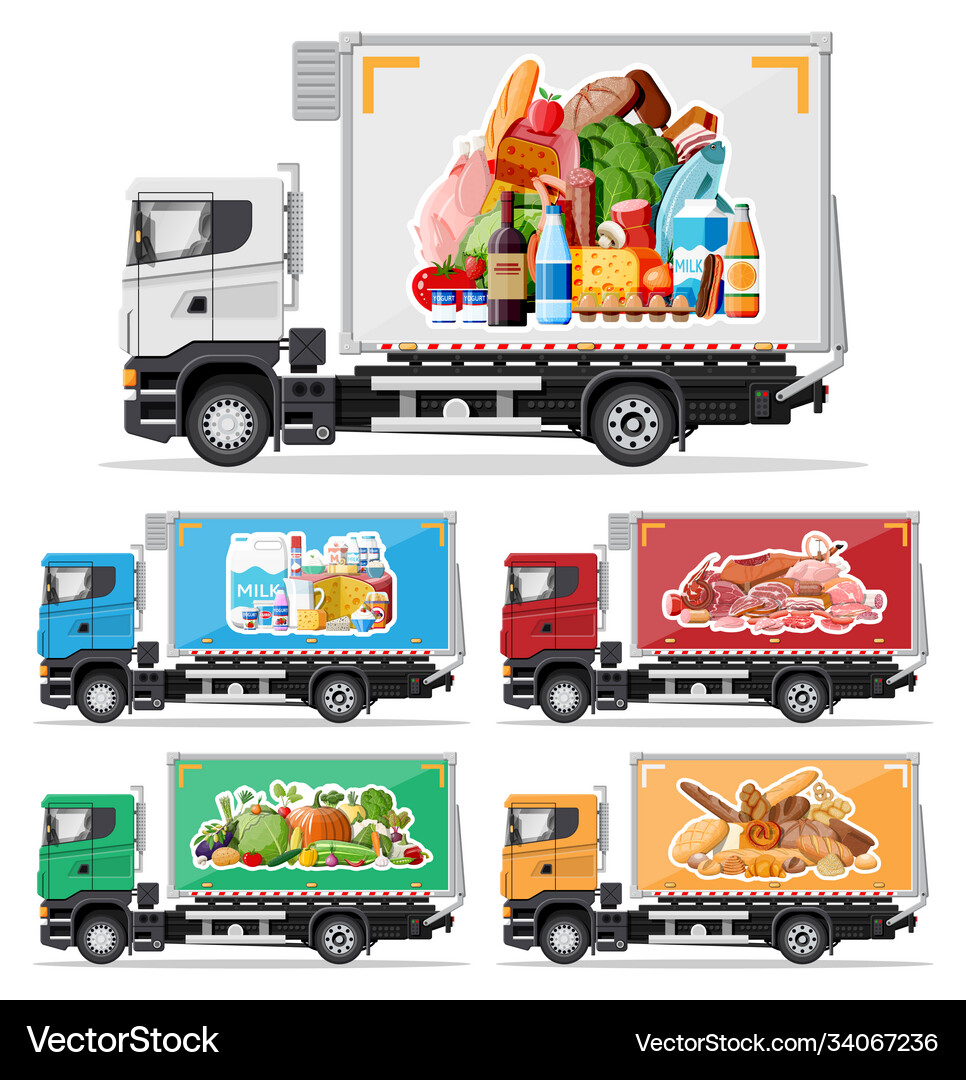 Food Delivery Truck (34067236) – Royalty-Free Vector | VectorStock, image size:966x1080