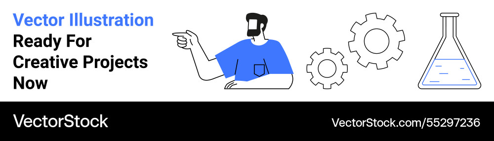 Man pointing towards innovation with gears Man pointing towards innovation with gears vector image