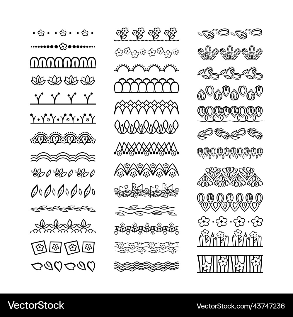 Simple line art flower pattern brushes set Simple line art flower pattern brushes set vector image