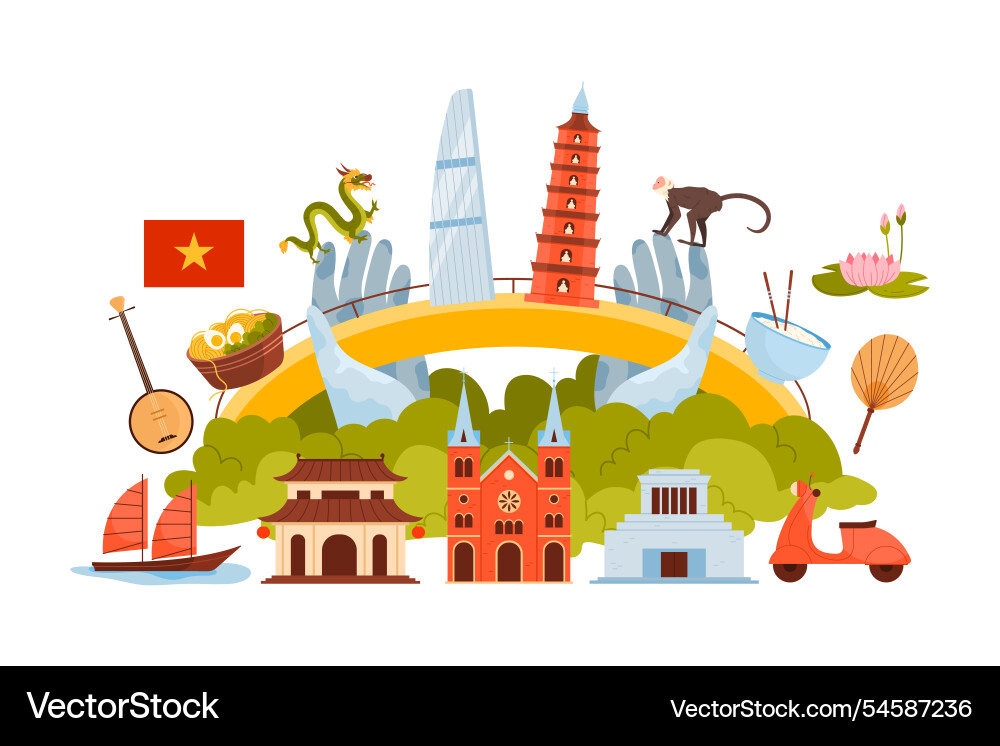 Travel to vietnam collage elements of culture Travel to vietnam collage elements of culture vector image