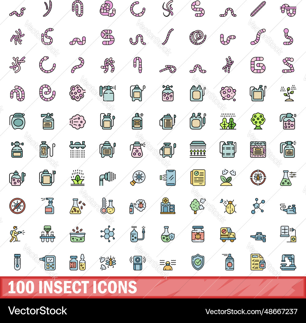 100 insect icons set color line style 100 insect icons set color line style vector image