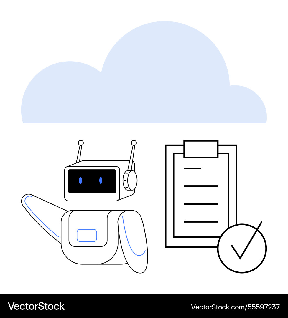 Ai robot with checklist and cloud highlighting Ai robot with checklist and cloud highlighting vector image