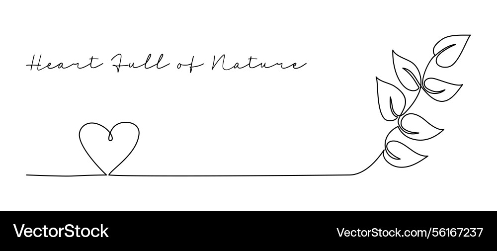 Branch with leaves and heart in continuous line Vector Image