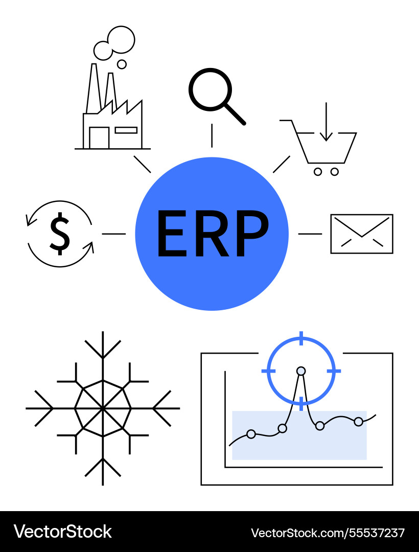 Erp system concept with linked icons for business Erp system concept with linked icons for business vector image