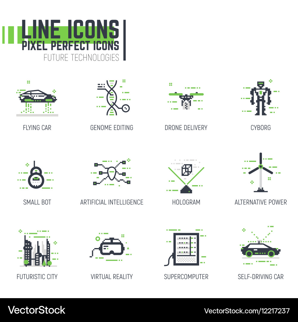 Futuristic Line Icons - Tech & Robotics vector image