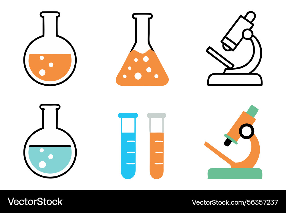 Line art icon set showing various science tools vector image