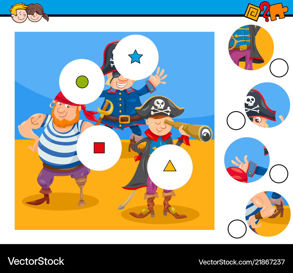 Match pieces puzzle game with pirates vector image