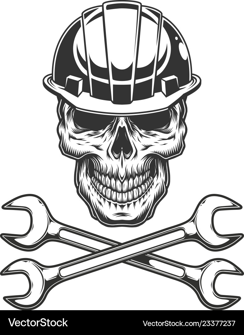 Monochrome Skull with Wrenches vector image