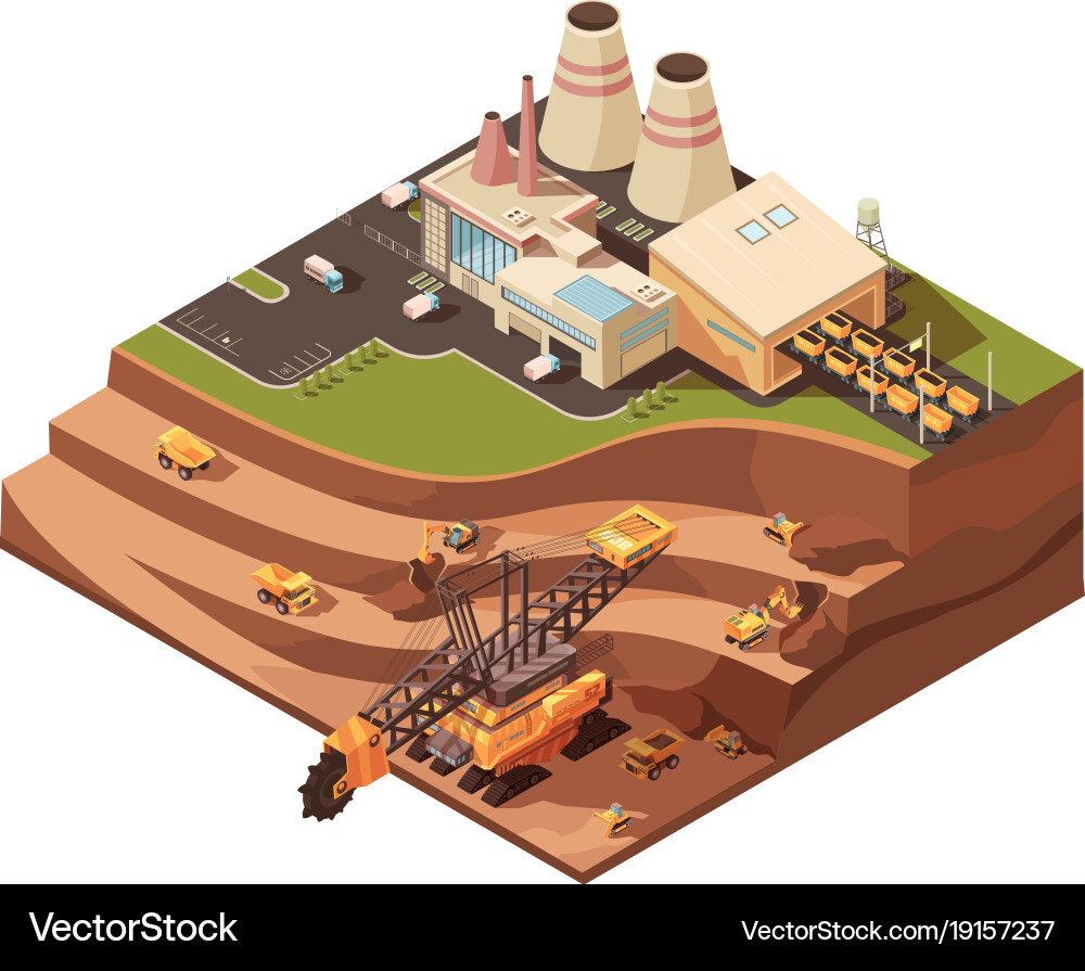 Open pit operations composition vector image