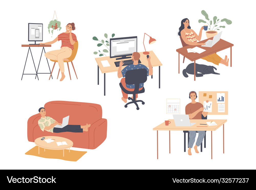 Remote Work - People Using Computers vector image